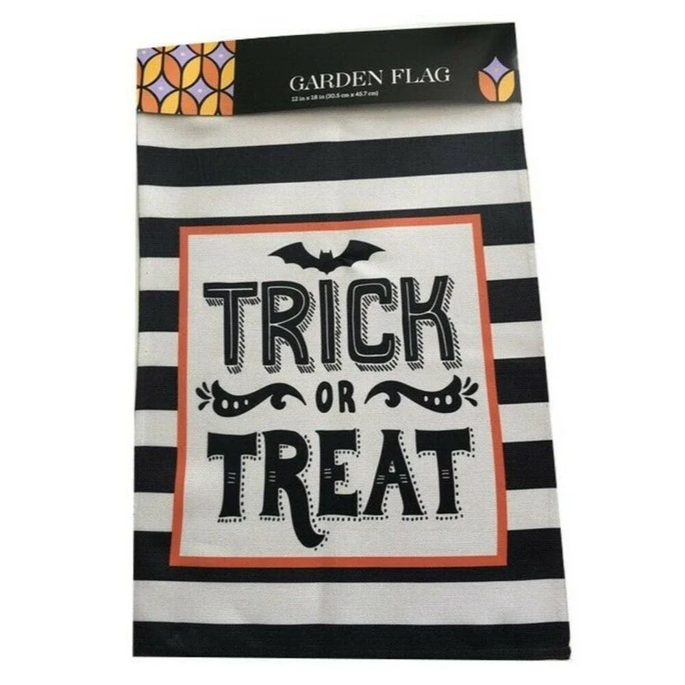 Trick Or Treat Halloween Garden Yard Flag Bat Bats Black White Stripe 12